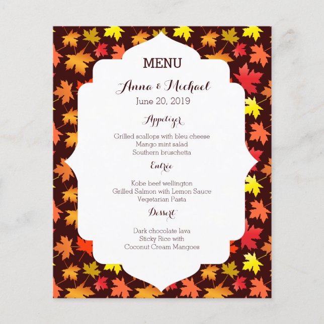 MENU Colours of Autumn Wedding (Front)