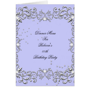 Menu Dinner Card Silver Blue Diamond