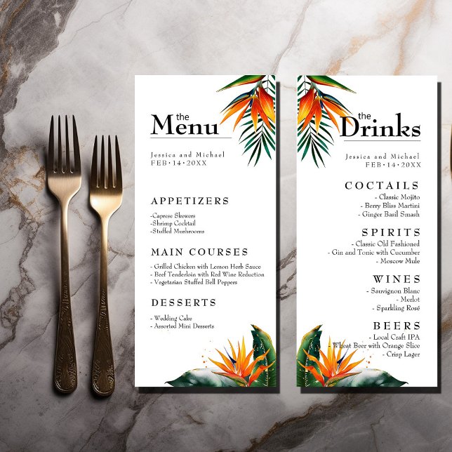 Menu & Drinks Birds of Paradise Bliss  (Birds of Paradise Bliss Wedding Menu and Drink card. Explore the whole collection. )