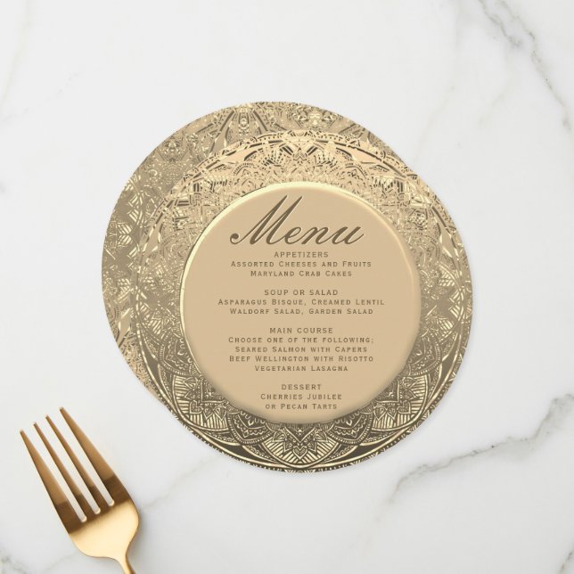 Menu Elegant Gold Ornate (Front/Back In Situ)
