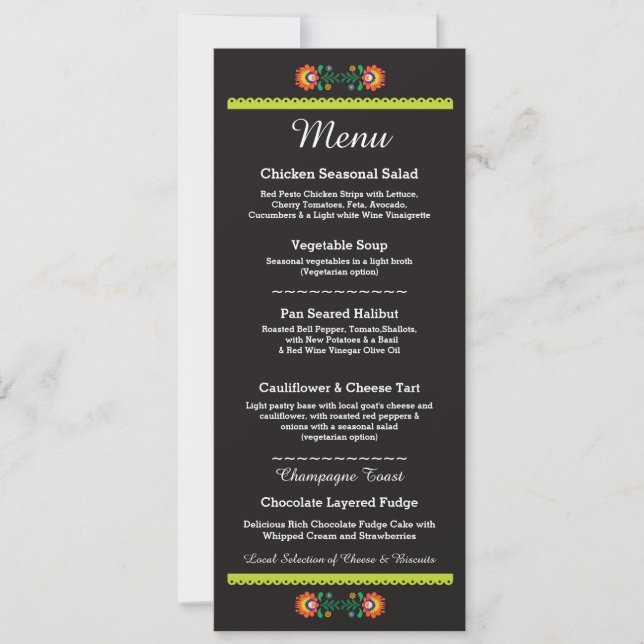 Menu Fiesta Party Mexican Wedding Reception Invitation (Front)