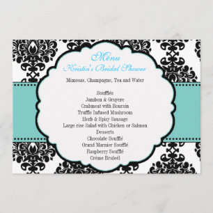 Menu for Blue Bridal Shower Damask Invitation