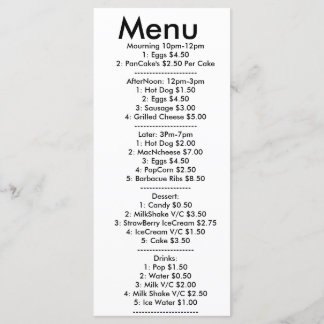 Menu For resturant