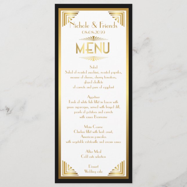 Menu Friends,menu meeting,great Gatsby,white,gold (Front)