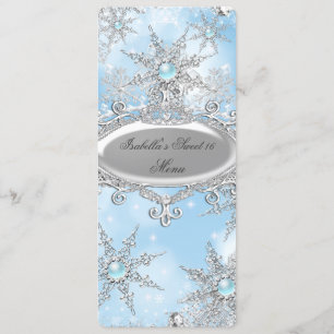 Menu Icy Blue Princess Winter Wonderland Sweet 16