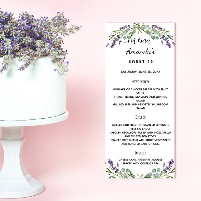 Menu lavender violet eucalyptus greenery bithday (Creator Uploaded)