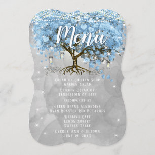 Menu Mason Jar Blue Heart Leaf Tree Watercolor