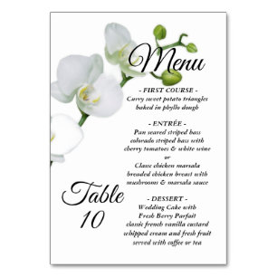 Menu: modern and minimalist whit withe orchid and table number