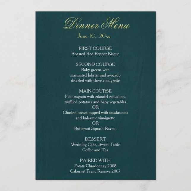 Menu on dark green background (Front)
