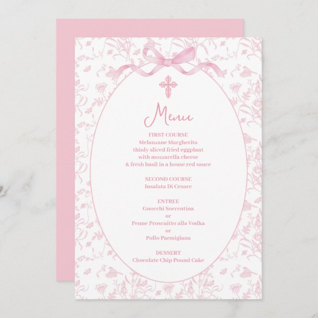 Menu pink toile invitation (Front/Back)