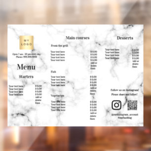 Menu price list restaurant bar cafe marble