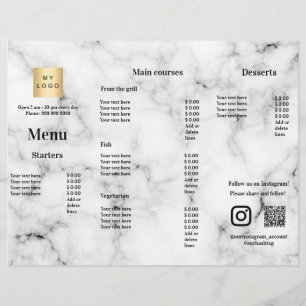 Menu price list restaurant bar cafe marble