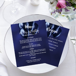 Menu program navy blue white balloons