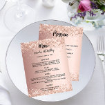 Menu program rose gold birthday party<br><div class="desc">Rose gold gradient background. Black text. Decorated with confetti.
Front: Personalise and add your name,  date and the menu. 
Back: Program.  If you have a large program you can reduce the line spacing.

1 sheet = 1 menu/program printed edge to edge.</div>
