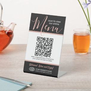 Menu QR Code Generator & Your Logo Black & Pink Pedestal Sign