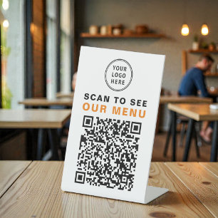 Menu QR Code Restaurant Cafe Logo Pedestal Sign