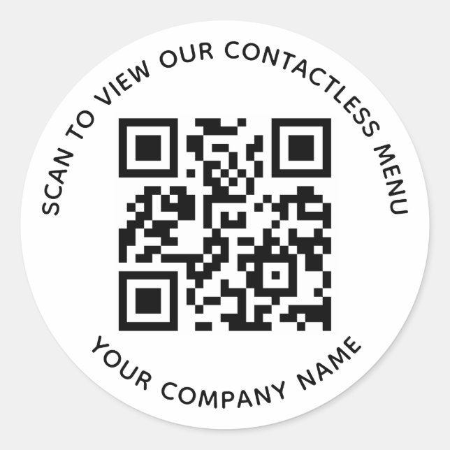 Menu QR Code Stickers Round Custom Company Name (Front)