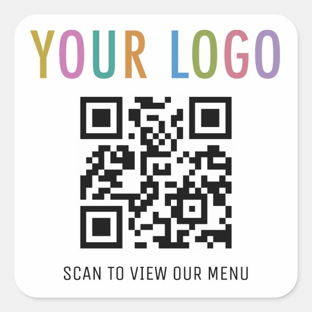 Menu QR Code Stickers with Logo White Square (Front)
