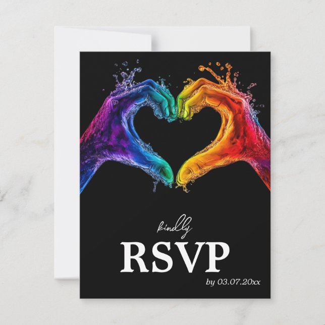 🌈❤️MENU +QR Heart of Pride wedding RSVP Card (Front)