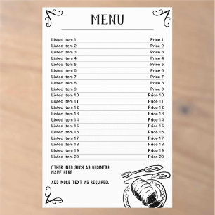 Menu Sheet with 20 Listings