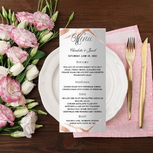 Menu silver rose gold marble elegant wedding