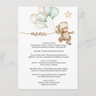 Menu Teddy Bear Baby Bear Baby Shower