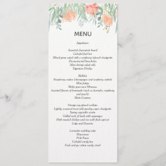 menu watercolor cream peach. wedding stationary invitation