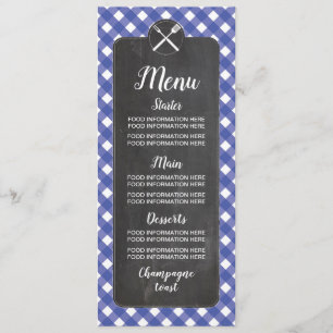 Menu Wedding Cards Blue Gingham Chalk BBQ