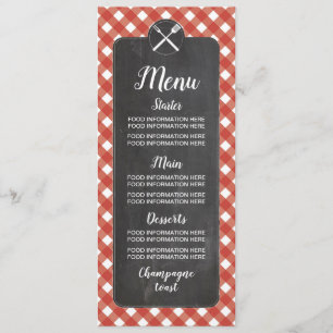 Menu Wedding Cards Red Gingham Chalk BBQ