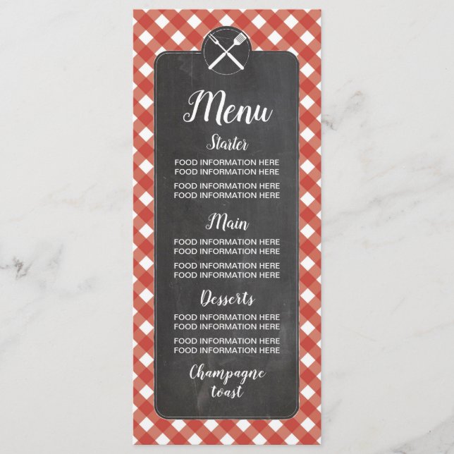 Menu Wedding Cards Red Gingham Chalk BBQ (Front)