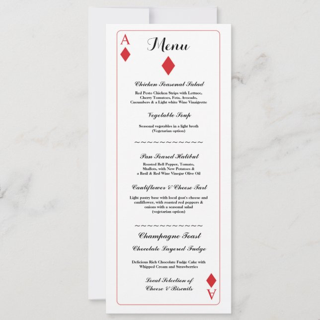 Menu Wedding Reception Diamond Playing Cards Ace (Front)