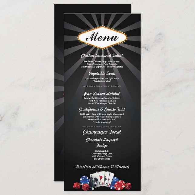 Menu Wedding Reception Las Vegas Casino Card (Front/Back)