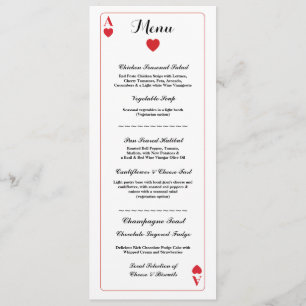Menu Wedding Reception Playing Cards Ace of Hearts