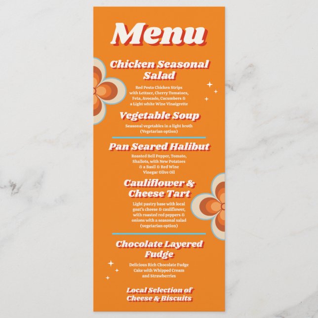 Menu Wedding Reception Retro Vintage 1970s (Front)