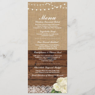 Menu Wedding Reception Rose Burlap Wood Lace Invitation
