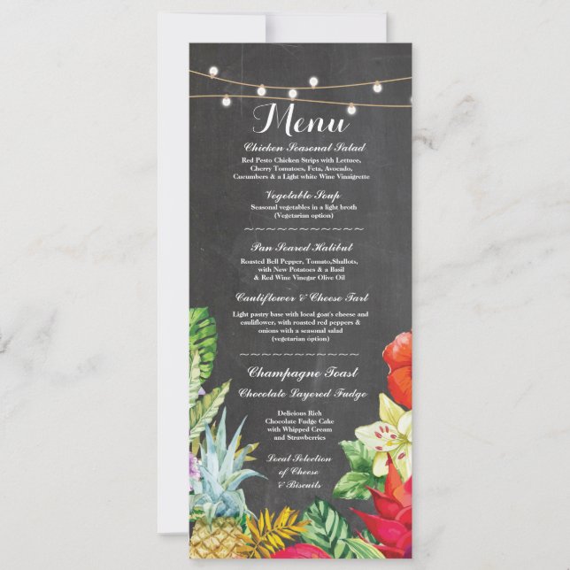 Menu Wedding Reception Rustic Chalk Aloha Cards (Front)