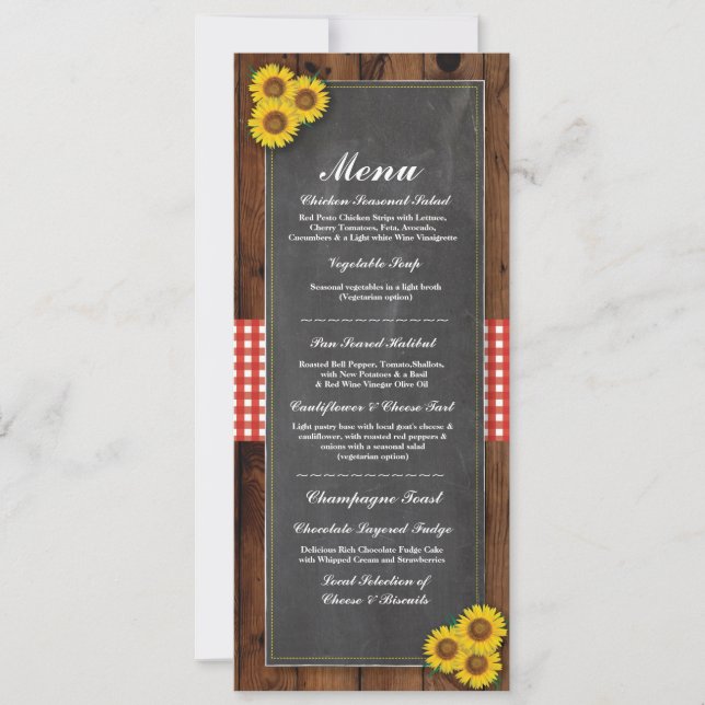 Menu Wedding Reception Rustic Red Chalk Wood Check Invitation (Front)