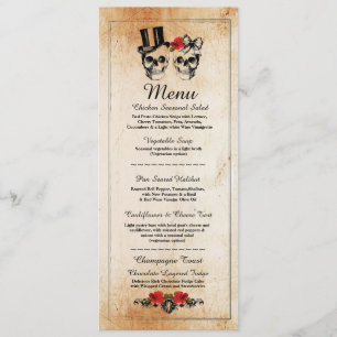 Menu Wedding Reception Rustic Skulls Roses Menus