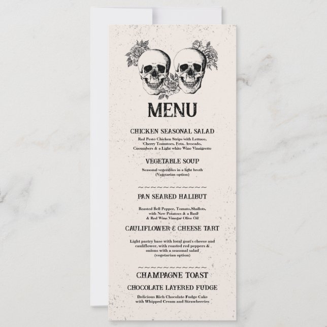 Menu Wedding Reception Rustic Skulls Roses Menus Invitation (Front)