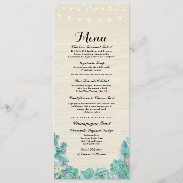 Menu Wedding Reception Rustic Succulents Mint (Front)