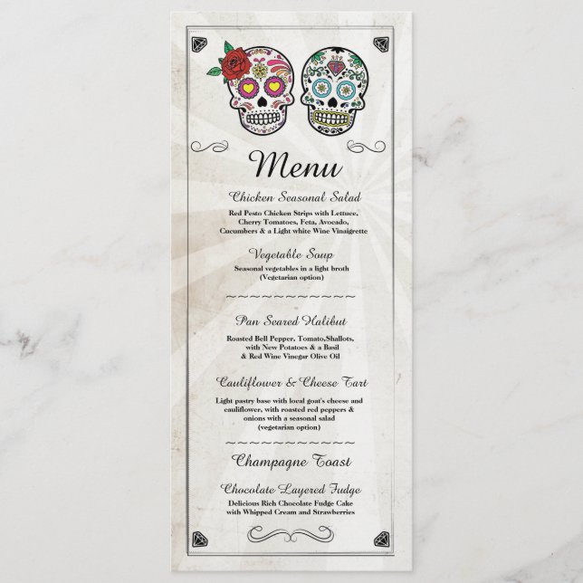 Menu Wedding Reception Rustic Sugar Skulls Menus (Front)
