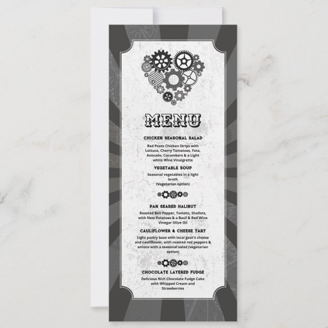 Menu Wedding Steampunk Wedding Hearts Cogs Invitation (Front)