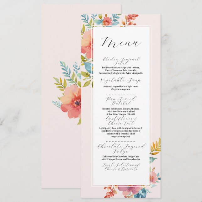Menu Wedding Summer Florals Modern Reception (Front/Back)