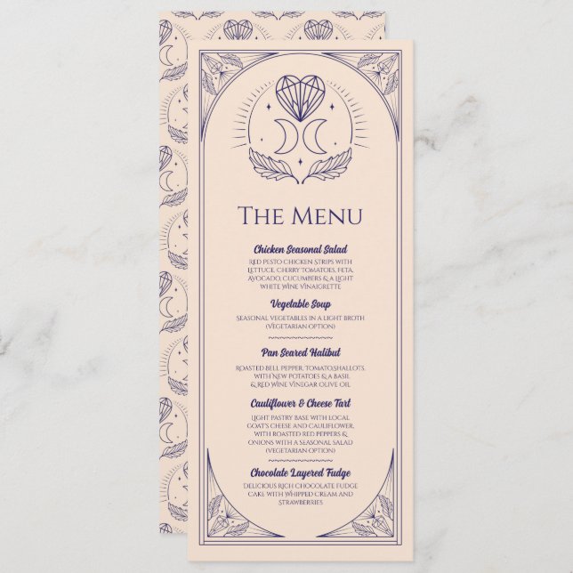 Menu Wedding Tarot Moon Heart Reception Party Invitation (Front/Back)