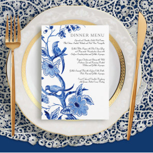 Menu Wedding Vintage Blue White Chinoiserie Floral