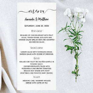 Menu white black wedding classic