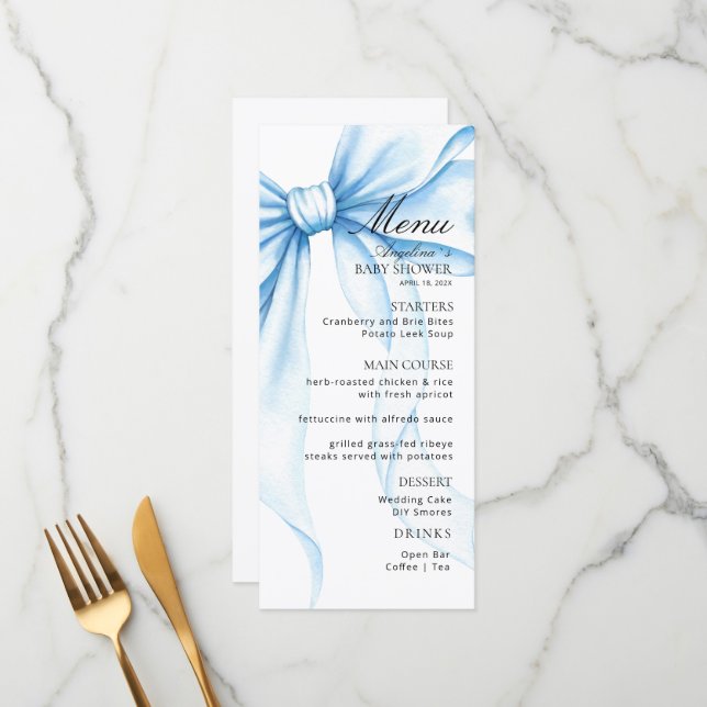 Menus for a modern  baby shower. (Front/Back In Situ)