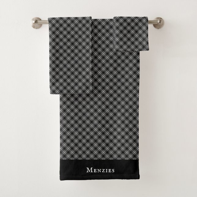 Menzies Black Scottish Tartan Plaid Pattern Bath Towel Set (Insitu)