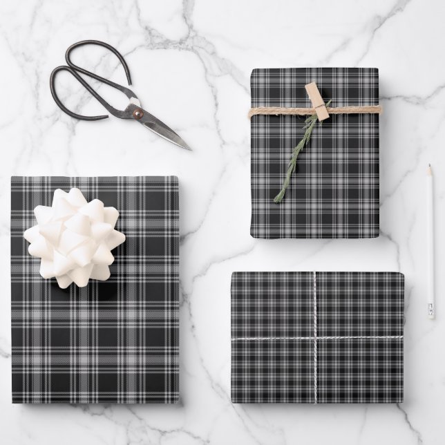 Menzies Black Scottish Tartan Plaid Pattern Wrapping Paper Sheet (Front)