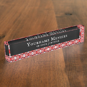 Menzies Red Scottish Clan Tartan Plaid Pattern Nameplate